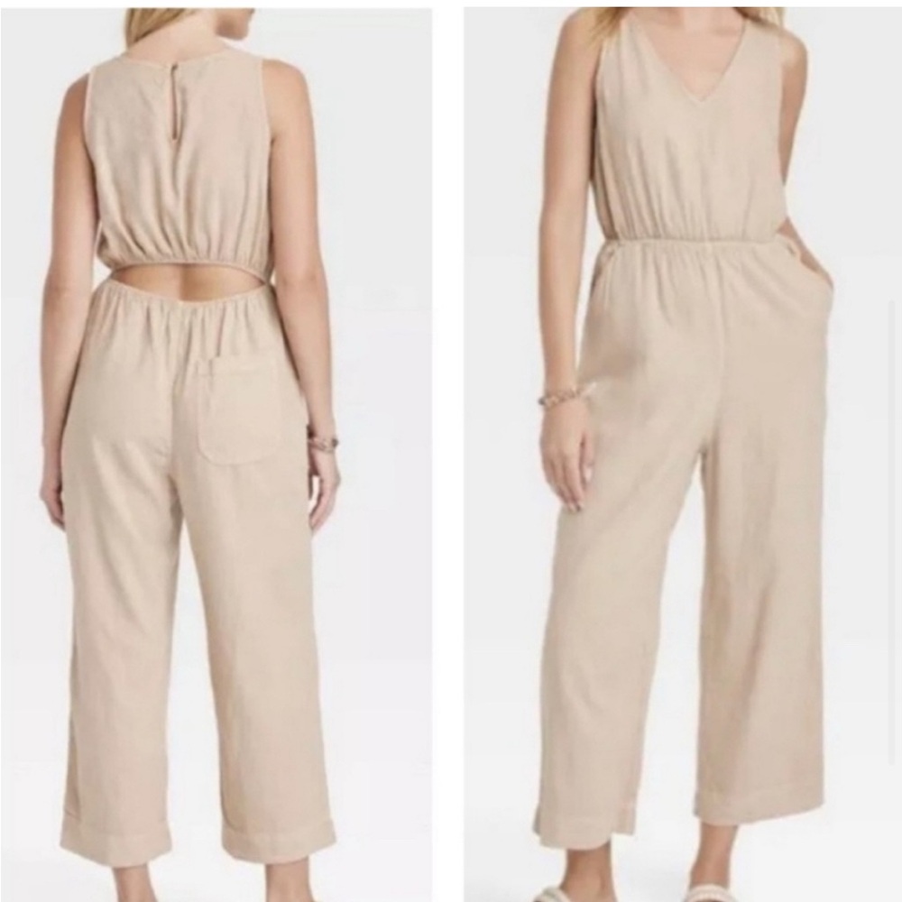 Tan Linen Jumpsuit